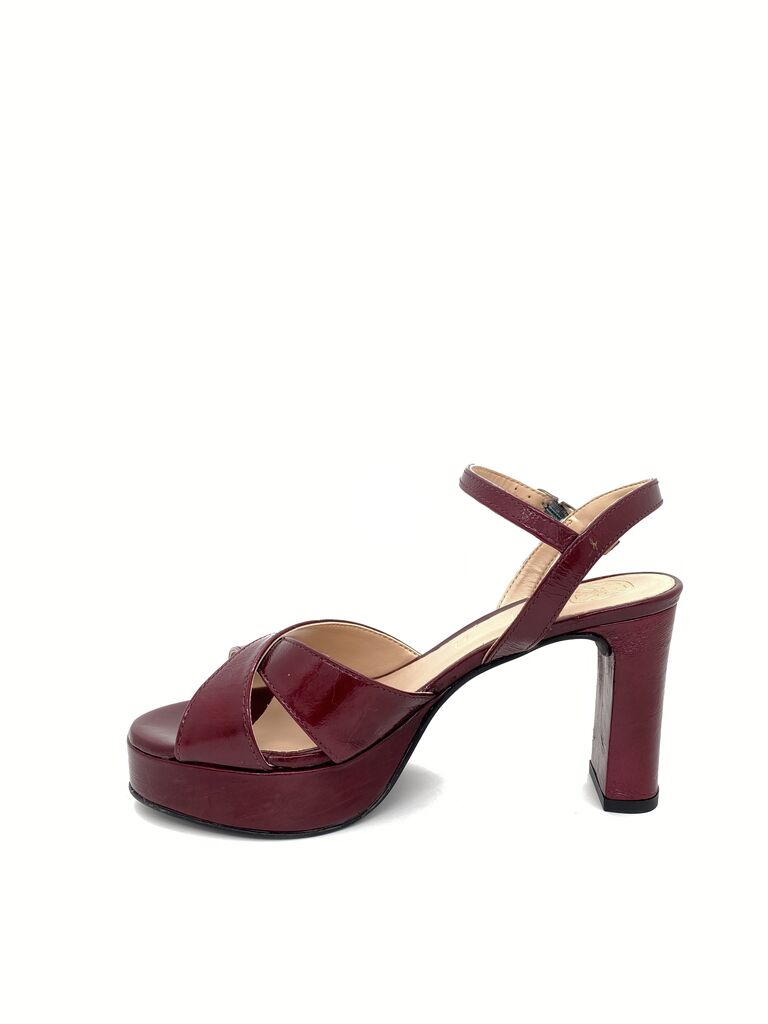 Burgundy Patent Platform Sandal with Block Heel