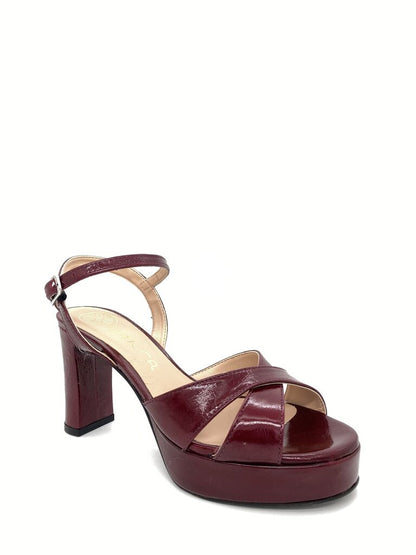 Burgundy Patent Platform Sandal with Block Heel