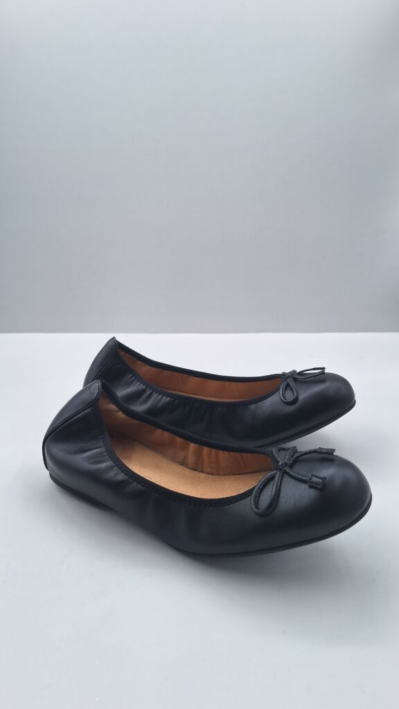 Black Leather Ballet Flats with Bow Detail