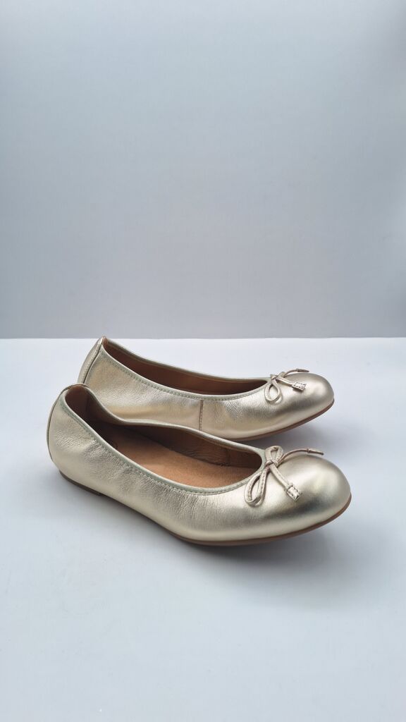 Gold Metallic Ballet Flats with Bow Detail