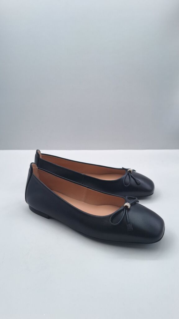 Black Leather Ballet Flats with Bow Detail