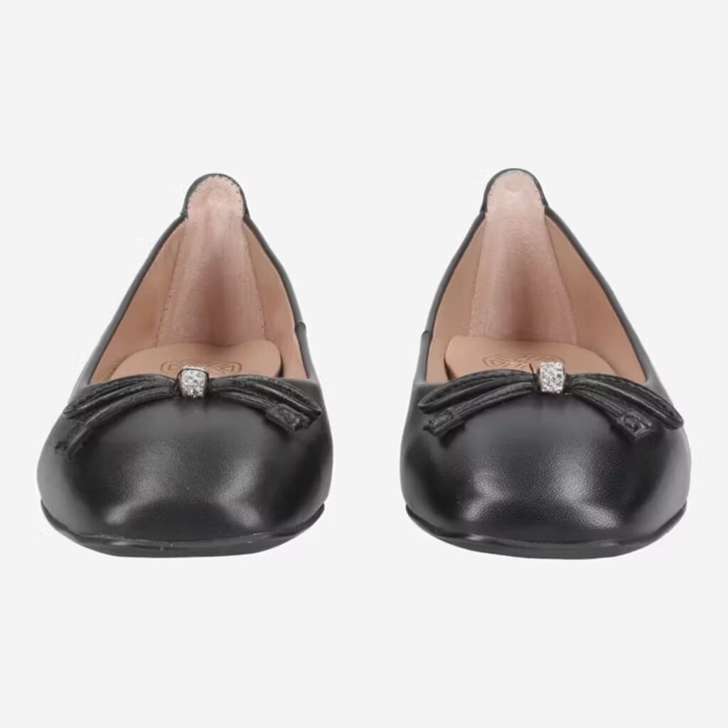 Black Leather Ballet Flats with Bow Detail