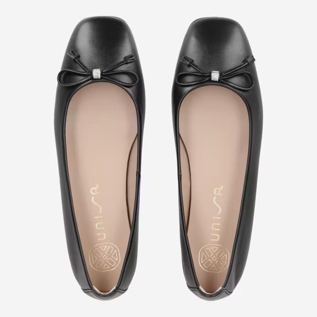 Black Leather Ballet Flats with Bow Detail