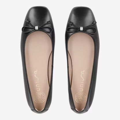 Black Leather Ballet Flats with Bow Detail