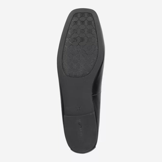 Black Leather Ballet Flats with Bow Detail