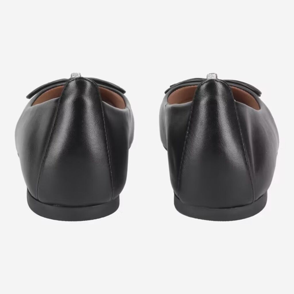 Black Leather Ballet Flats with Bow Detail