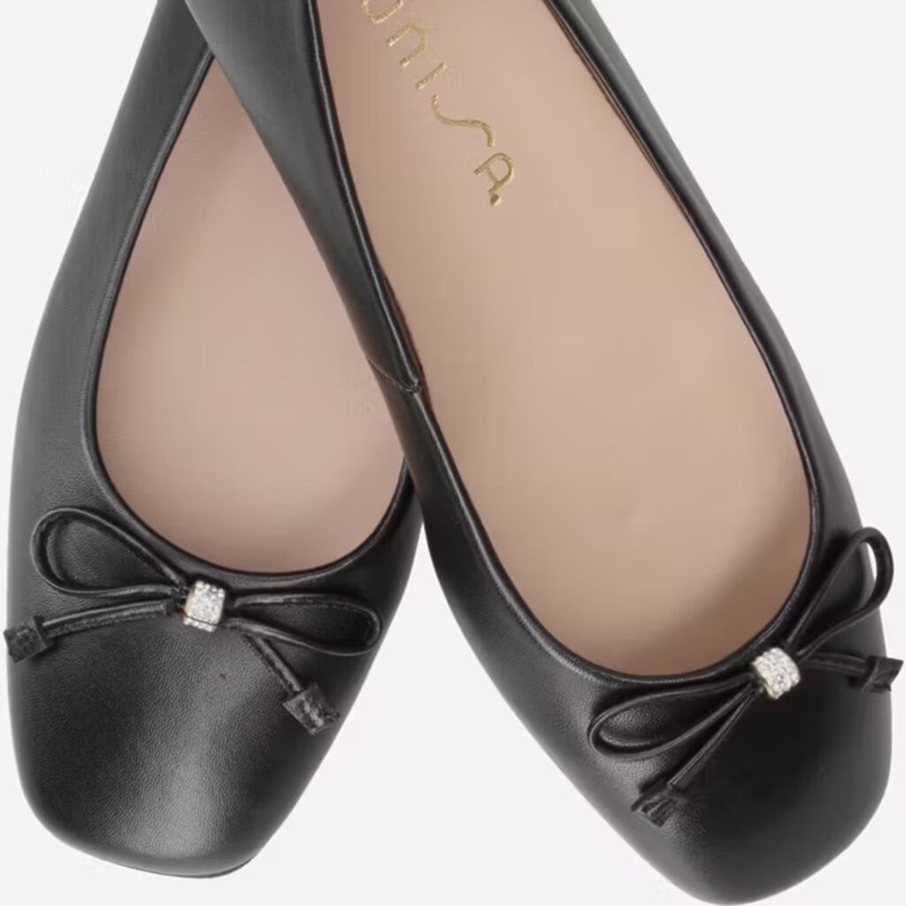 Black Leather Ballet Flats with Bow Detail