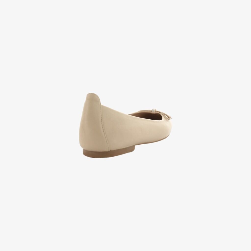Beige Leather Ballet Flats with Bow Detail