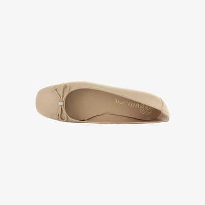 Beige Leather Ballet Flats with Bow Detail