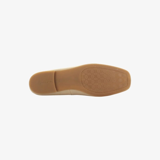 Beige Leather Ballet Flats with Bow Detail