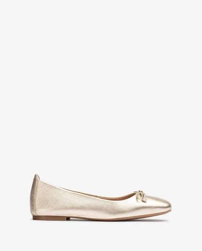 Gold Satin Ballet Flats with Bow Detail