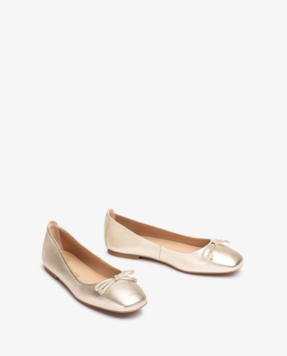 Gold Satin Ballet Flats with Bow Detail