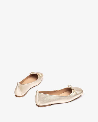 Gold Satin Ballet Flats with Bow Detail