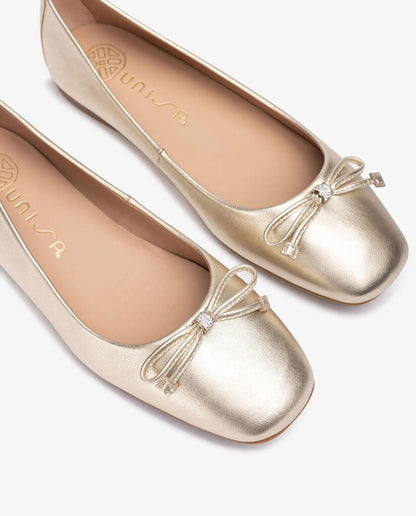 Gold Satin Ballet Flats with Bow Detail