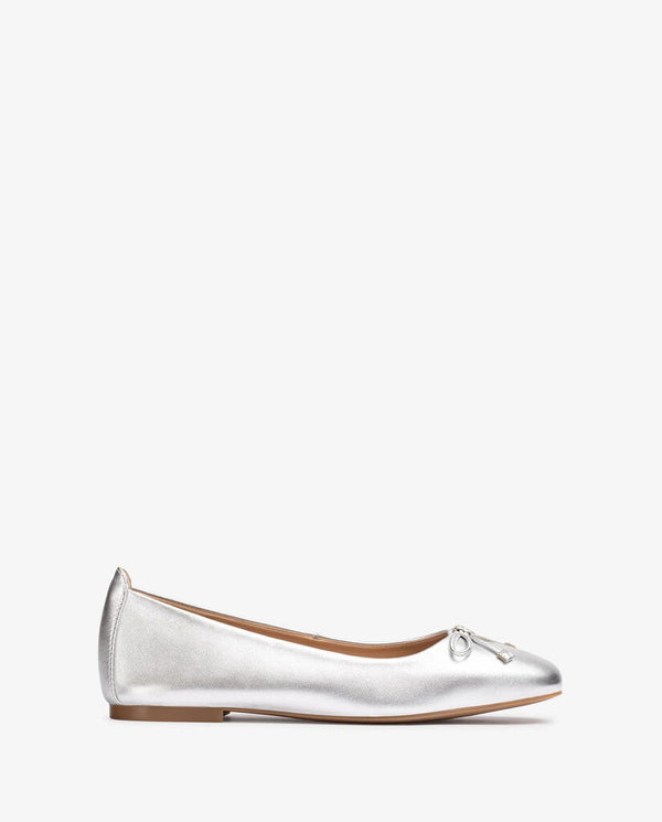 Silver Metallic Ballet Flats with Tassel Detail