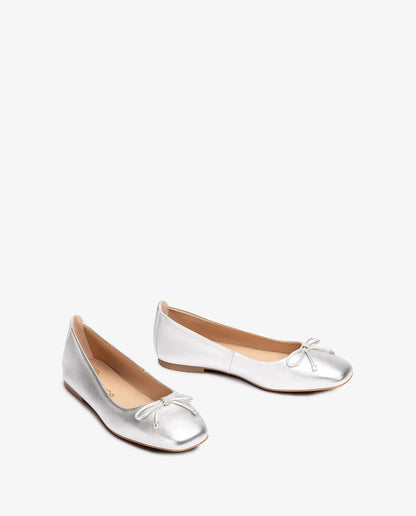 Silver Metallic Ballet Flats with Tassel Detail