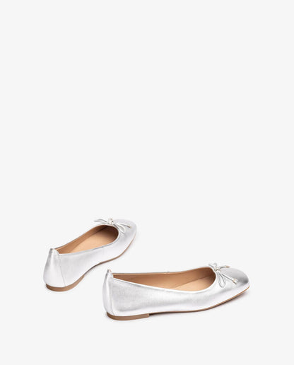 Silver Metallic Ballet Flats with Tassel Detail
