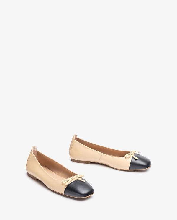 Two-Tone Leather Ballet Flats with Bow Accent
