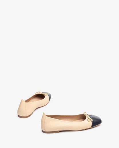 Two-Tone Leather Ballet Flats with Bow Accent