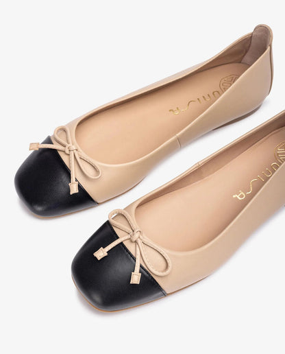 Two-Tone Leather Ballet Flats with Bow Accent