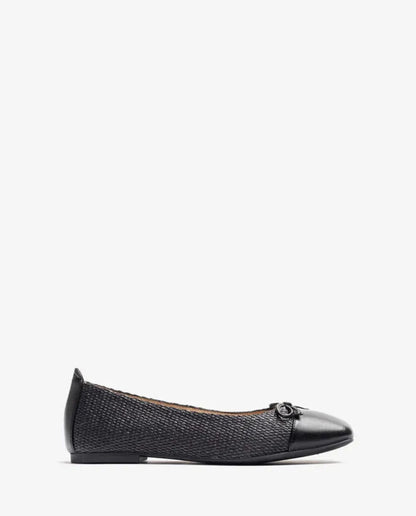 Black Woven Ballet Flats with Bow Detail