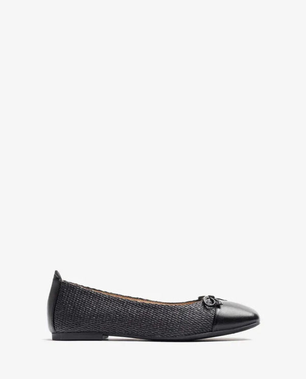 Black Woven Ballet Flats with Bow Detail
