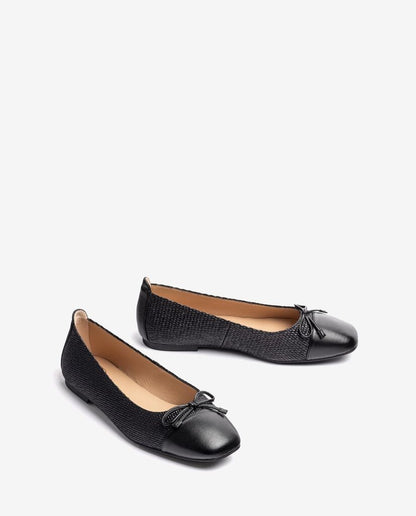 Black Woven Ballet Flats with Bow Detail