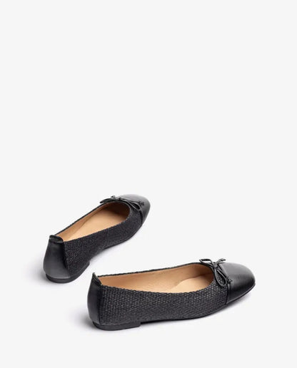 Black Woven Ballet Flats with Bow Detail