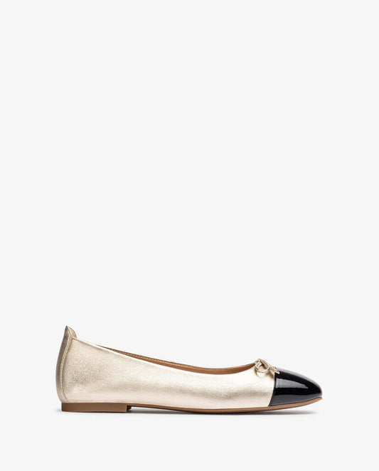 Gold and Black Ballerina Flats with Bow Detail
