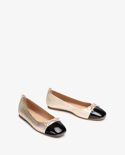 Gold and Black Ballerina Flats with Bow Detail