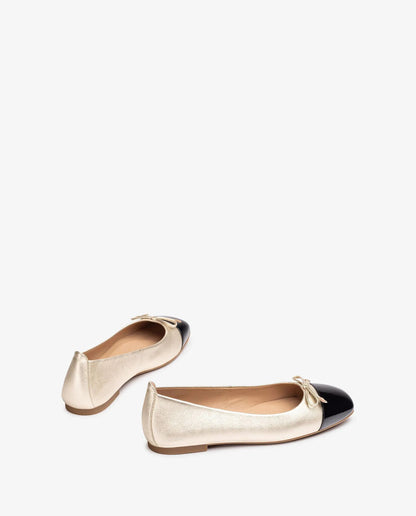 Gold and Black Ballerina Flats with Bow Detail