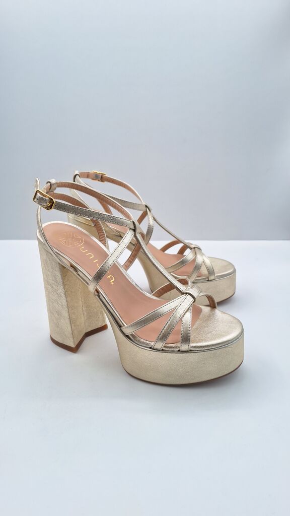 Gold Metallic Platform Sandals with Strappy Design