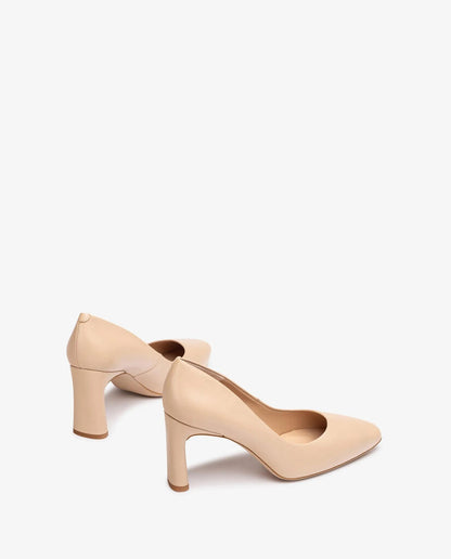 Nude Leather Block Heel Pump