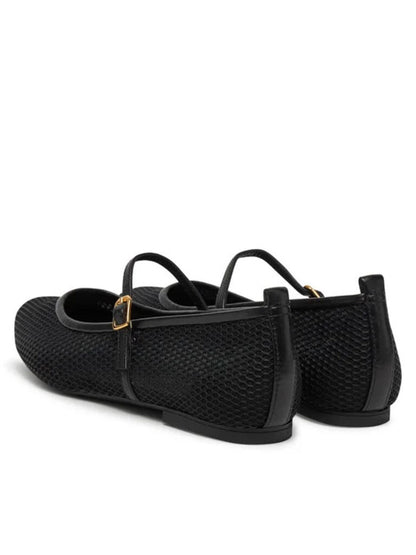 Black Textured Ballet Flats with Buckle Strap