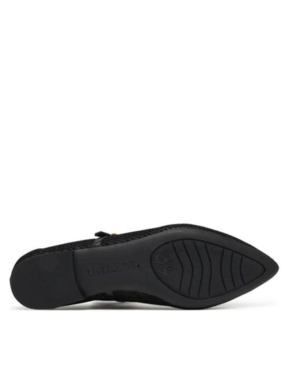 Black Textured Ballet Flats with Buckle Strap