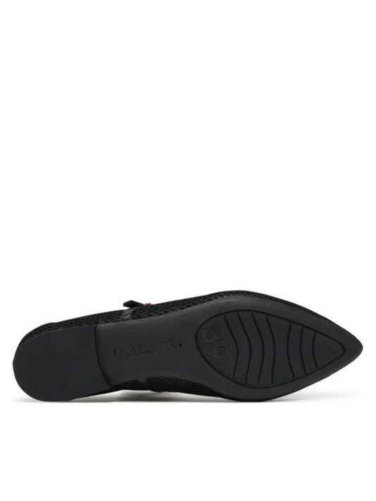 Black Textured Ballet Flats with Buckle Strap