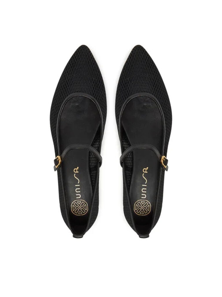 Black Textured Ballet Flats with Buckle Strap