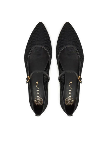 Black Textured Ballet Flats with Buckle Strap