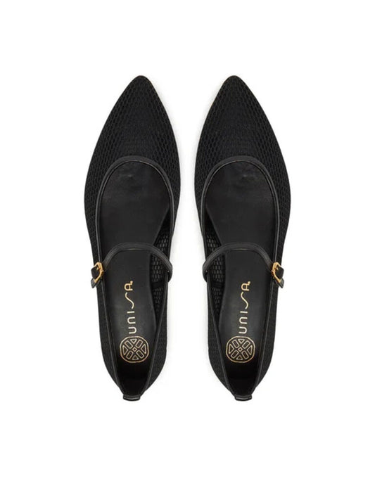 Black Textured Ballet Flats with Buckle Strap