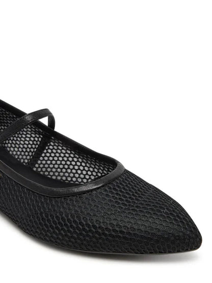 Black Textured Ballet Flats with Buckle Strap