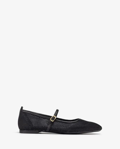 Black Textured Ballet Flats with Buckle Strap