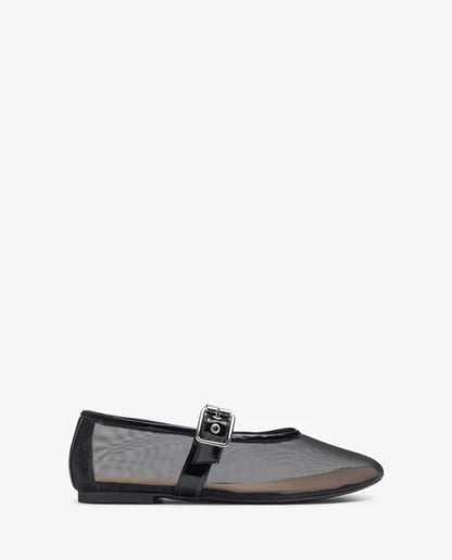 Black Transparent Ballerina Flats with Buckle Detail