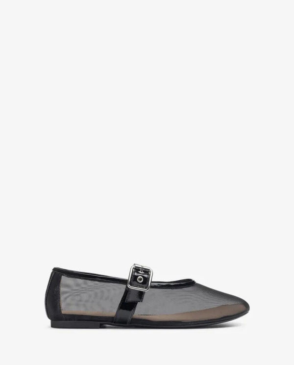 Black Transparent Ballerina Flats with Buckle Detail