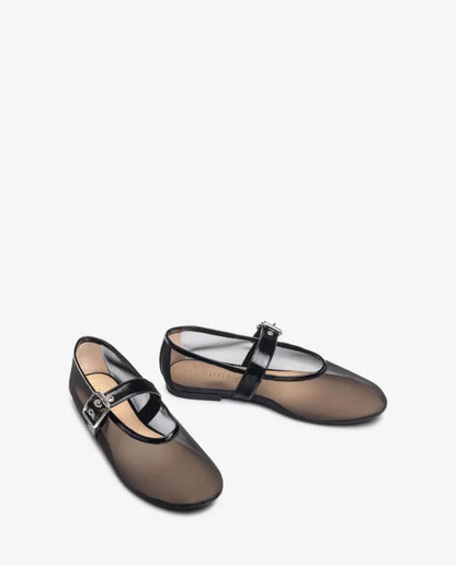 Black Transparent Ballerina Flats with Buckle Detail