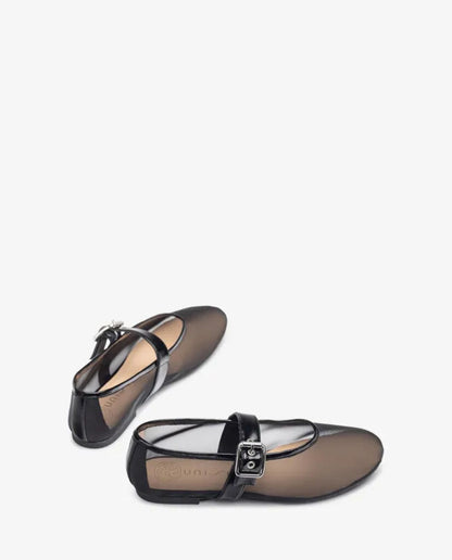 Black Transparent Ballerina Flats with Buckle Detail