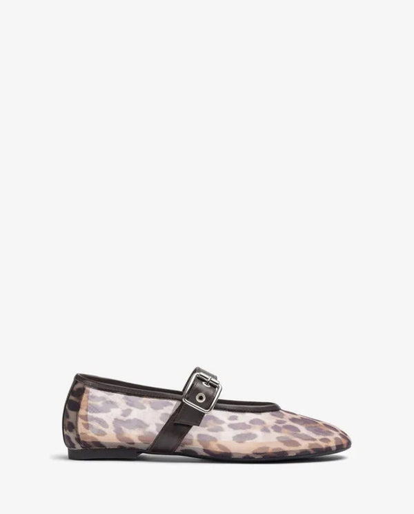 Leopard Print Mesh Ballet Flats with Buckle Strap