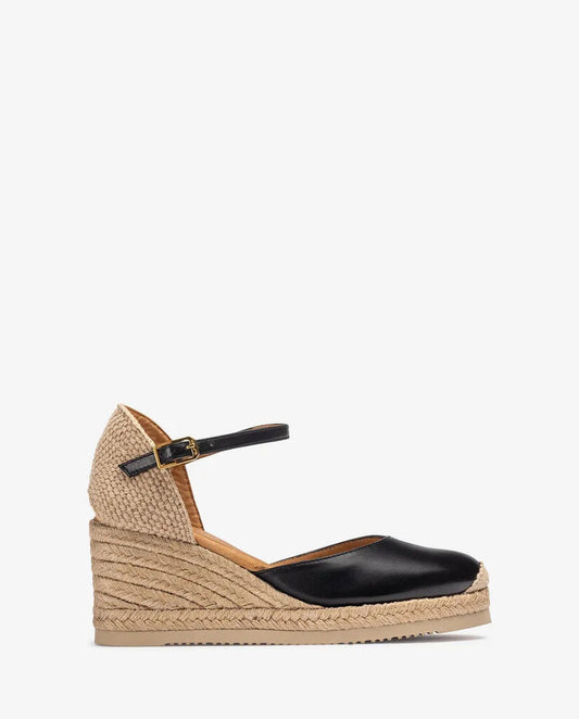 Black Canvas Wedge with Braided Heel