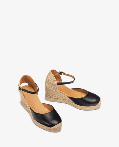 Black Canvas Wedge with Braided Heel