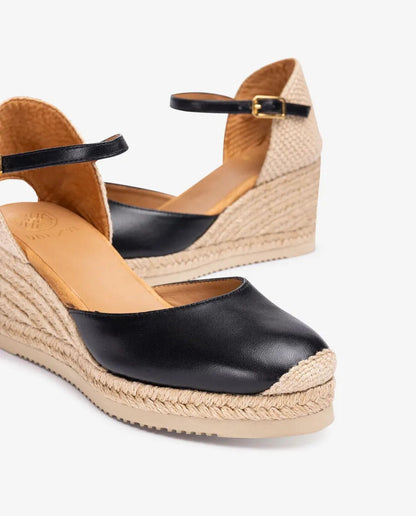 Black Canvas Wedge with Braided Heel