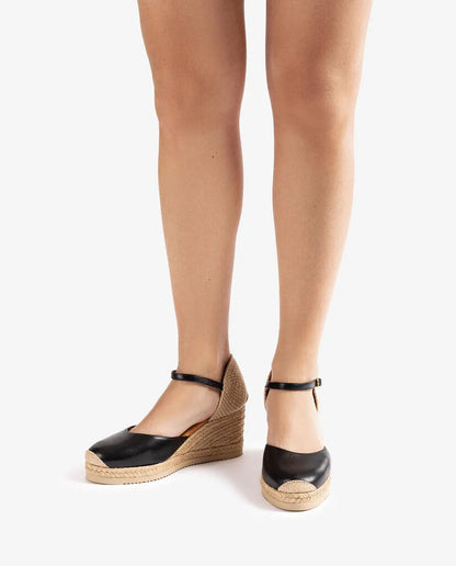 Black Canvas Wedge with Braided Heel